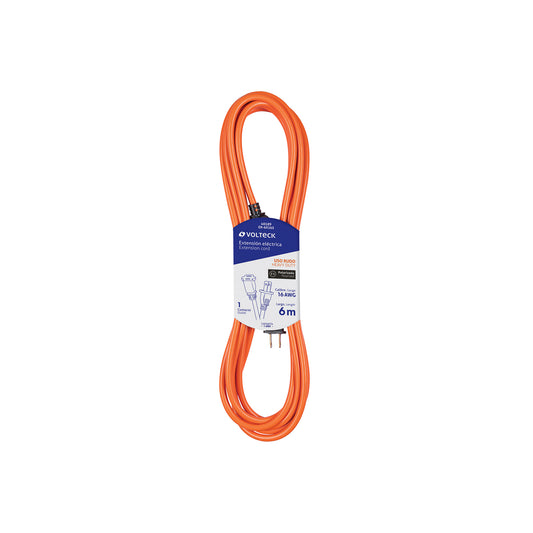 Extensión Eléctrica Uso Rudo 6m Cable 2x16 AWG - Solución Profesional para Desbrozadoras, Motosierras y Sopladoras - ER-6X16S