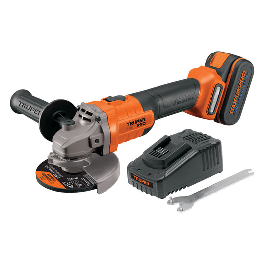 Esmeriladora Angular 4.5 Pulgadas 20V Brushless TRUPER PRO ESMI-20A - Batería 4Ah Incluida