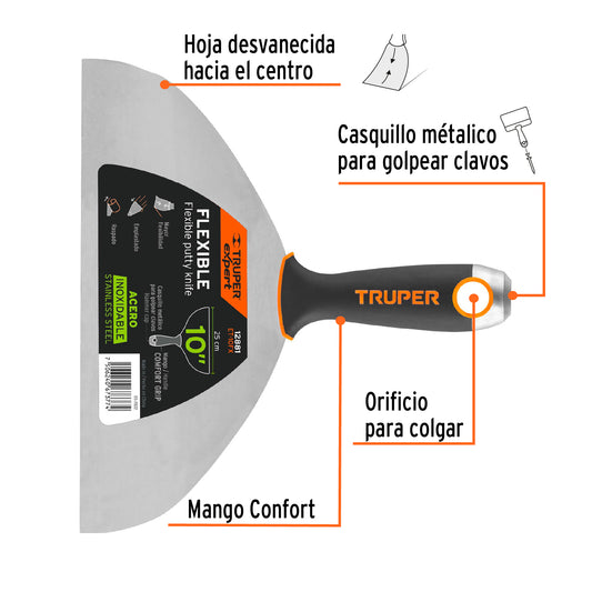 Espátula Flexible 10 Pulgadas Acero Inoxidable ET-10FX EXPERT - Comfort Grip Anticorrosión para Trabajos de Precisión