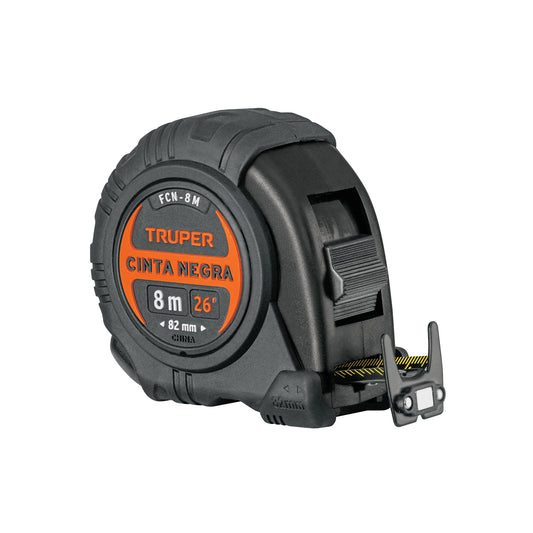 Flexómetro Profesional FCN-8M Truper 8m Anti-Impacto - Cinta Negra 25mm con Triple Imán para Medición Precisa