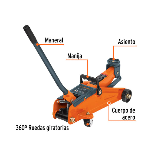 Gato Hidráulico de Patín 2 Toneladas Truper GAPA-2 - Levantamiento Seguro con Ruedas Giratorias y Válvula de Seguridad