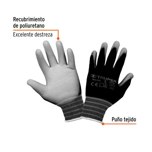 Guantes de Nylon con Recubrimiento Poliuretano TRUPER GU-111 - Máxima Destreza y Sensibilidad para Manejo Preciso de Piezas Pequeñas