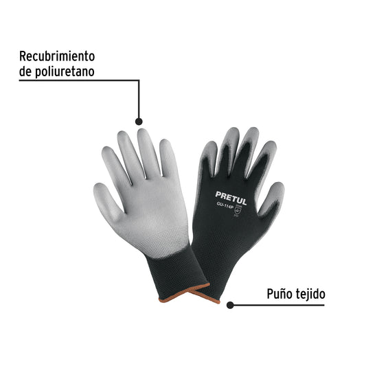 Guantes de Nylon con Recubrimiento Poliuretano XG Pretul GU-114P - Máxima Destreza y Sensibilidad para Trabajo de Precisión