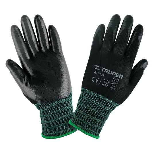 Guantes de Trabajo Nitrilo TRUPER GU-123 - Protección Anti-Cortes con Recubrimiento Antideslizante para Manejo Seguro de Materiales Húmedos y Secos - Talla G Nylon Resistente Abrasión