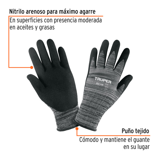 Guantes de Trabajo Nitrilo Arenoso GU-130 Truper - Resistentes Aceites Grasas Solventes - Protección Industrial Antideslizante