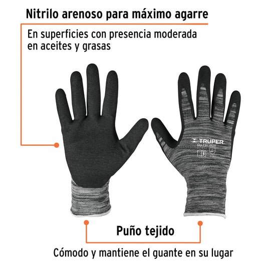 Guantes de Nylon con Recubrimiento de Nitrilo Arenoso TRUPER GU-131 - Protección Profesional contra Aceites, Grasas y Solventes