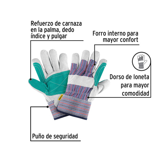 Guantes de Carnaza y Loneta PRETUL GU-215P - Protección Profesional contra Chispas y Abrasión para Soldadura y Construcción