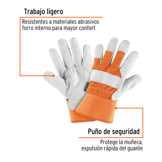 Guantes de Seguridad Industrial TRUPER GU-235 - Carnaza y Loneta con Refuerzo en Nudillos - Protección Completa para Construcción y Trabajo Pesado