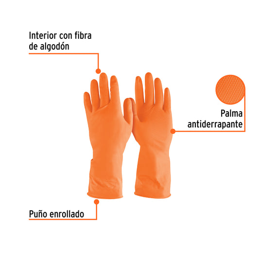 Guantes de Látex Truper GU-314 Extra Grandes para Limpieza con Químicos - Protección Antiderrapante con Puño Enrollado y Forro de Algodón - Resistentes a Detergentes y Productos Químicos Ligeros