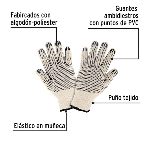Guantes de Trabajo PRETUL GU-425 - Algodón con Puntos PVC Antideslizantes para Máximo Agarre y Protección Industrial