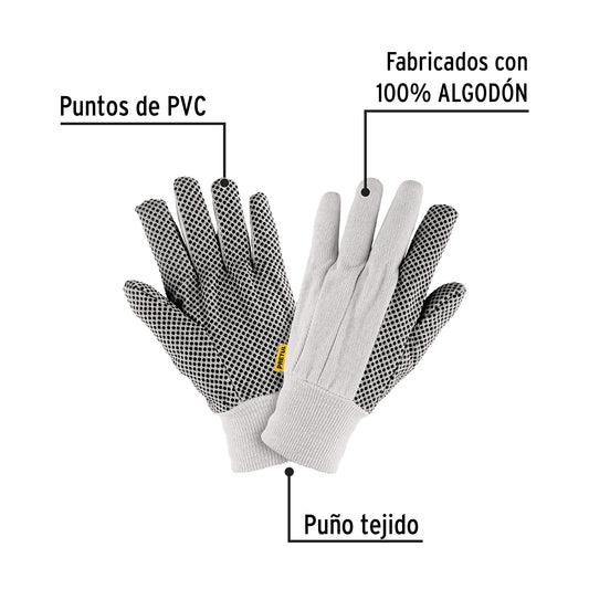 Guantes de Algodón con Puntos PVC PRETUL GU-455 - Protección y Agarre Superior para Trabajo General, Automotriz y Jardinería