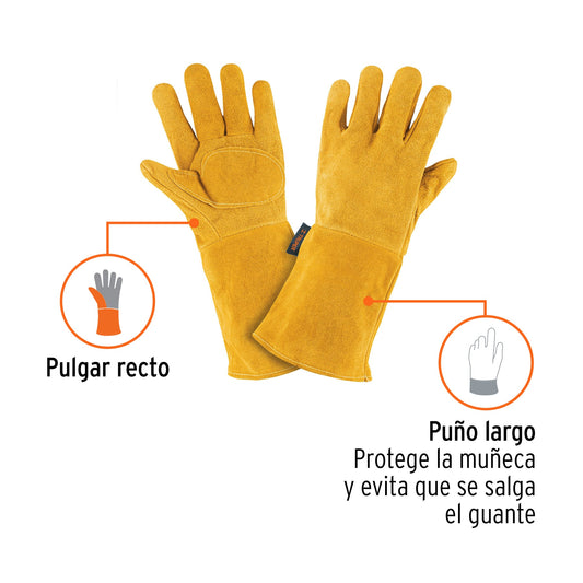 Guantes de Carnaza Largos TRUPER GU-525 - Protección Profesional para Soldadura y Herrería