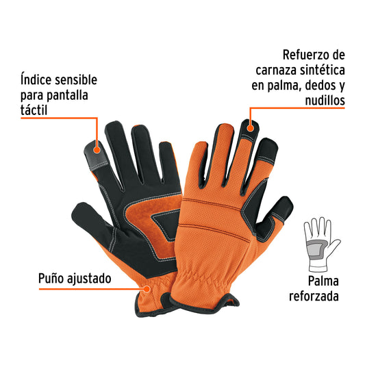 Guante de Mecánico TRUPER para Mujer GU-685 - Protección Profesional con Refuerzo de Carnaza Sintética y Pantalla Táctil para Herramientas Eléctricas y Mantenimiento