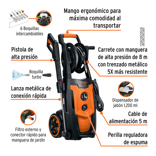 Hidrolavadora eléctrica,2000 PSI, motor de inducción, Expert