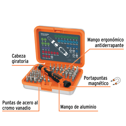 Desarmador de Precisión JOY-43 con 42 Puntas Intercambiables - Kit Profesional para Electrónica y Reparaciones de Precisión
