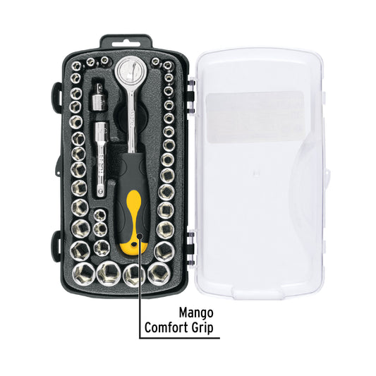 Juego de Herramientas Mecánicas Pretul 39 Piezas 1/4" y 3/8" con Estuche - Kit Completo para Reparación Automotriz y Mantenimiento Profesional JUDA-38P