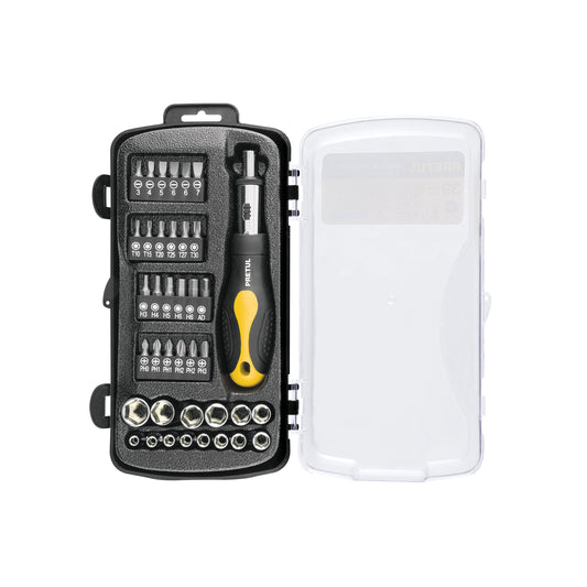 Juego de 39 Herramientas 1/4 Pulgada Pretul JUDA-39P - Kit Completo Mecánico Profesional con Matraca Doble Sistema y Mango Comfort Grip - Solución Integral para Reparación Automotriz