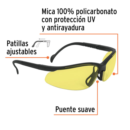 Lentes de Seguridad Ámbar Truper Vision LEDE-SA - Protección UV Antirayadura Policarbonato para Industria Construcción Taller