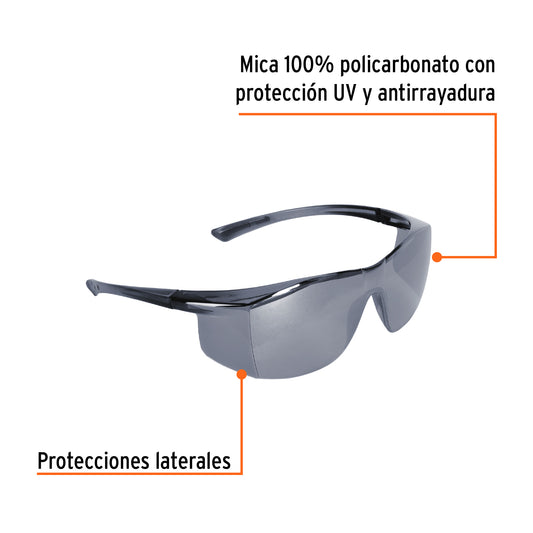 Lentes de Seguridad Truper Ultralite Espejo Plata - Protección UV Antirayadura Policarbonato - Industria Construcción Taller - LEN-LEP