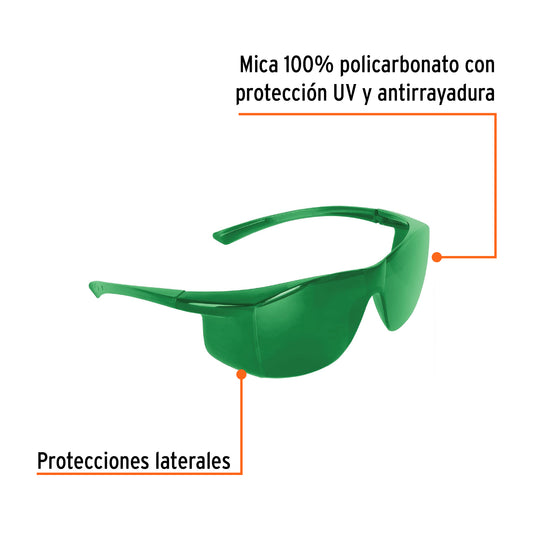 Lentes de Seguridad Verdes Truper Ultralite LEN-LS5 - Protección UV Antirayadura para Industria Construcción Taller - Policarbonato Ultraligero
