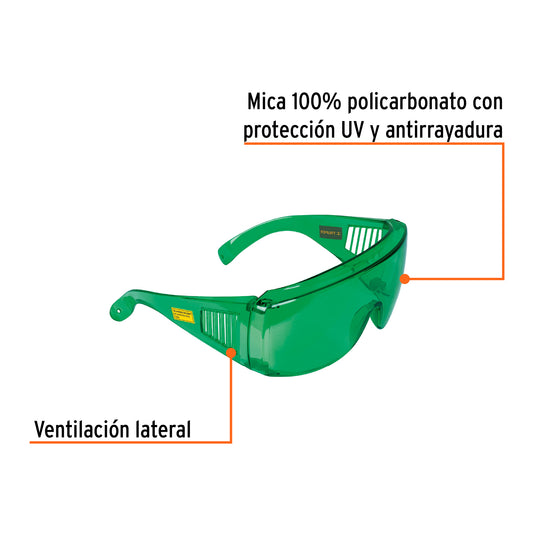 Lentes de Seguridad Láser Verde Truper LEN-NL-V - Protección UV Policarbonato para Niveles Láser NL-20 NL-30