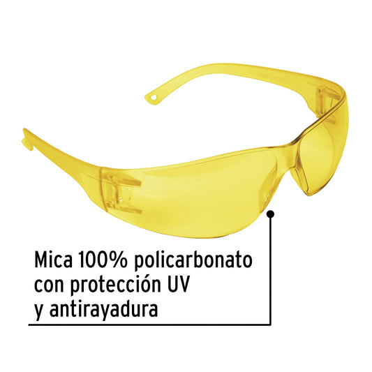 Lentes de Seguridad Ámbar Pretul Lite LEN-SA-P - Protección UV Policarbonato Antirayaduras para Industria Construcción Taller