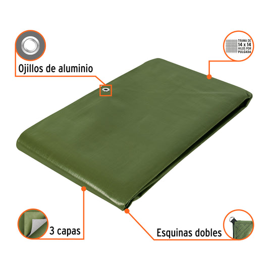 Lona Uso Rudo 4x5m Verde Olivo TRUPER EXPERT LT-45X - Protección Impermeable UV para Construcción y Climas Extremos
