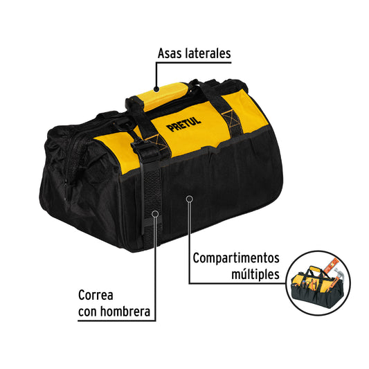 Maletín Portaherramientas Profesional 16 Pulgadas PRETUL - Organiza y Transporta Herramientas con Múltiples Compartimentos