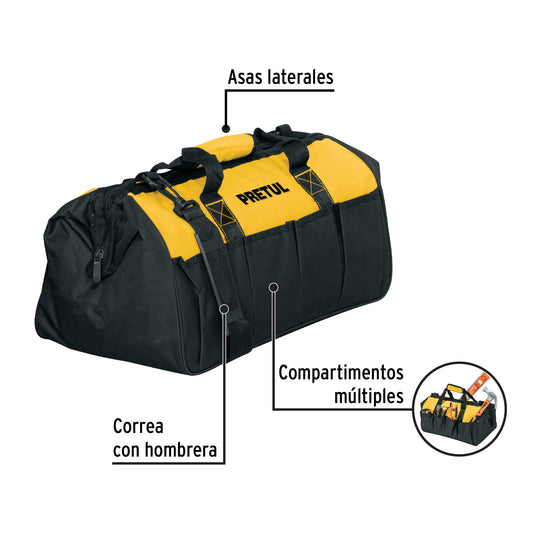 Maletín Portaherramientas 18 Pulgadas Pretul MALE-18P - Organizador Profesional con Múltiples Compartimentos y Correa Ajustable