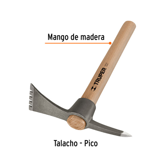 Martelina Talacho-Pico TRUPER 16oz - Herramienta Doble Función para Excavación, Jardinería y Deshierbe - Acero Cromo 5160 Resistente