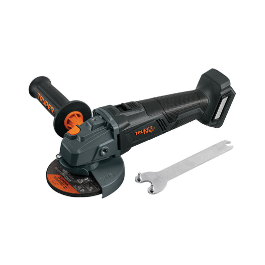 Esmeriladora Angular 4.5 Pulgadas 20V Brushless TRUPER MAX-20ES - Motor Sin Carbones para Cortar y Esmerilar Acero, Ladrillo, Azulejo y Piedra - Herramienta Profesional Inalámbrica
