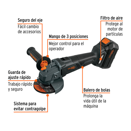 Esmeriladora Inalámbrica 4.5 Pulgadas 20V MAX-20E Brushless - Corta y Esmerilar Acero, Ladrillo, Azulejo - Motor Sin Carbones, Batería 4Ah Incluida - Herramienta Profesional