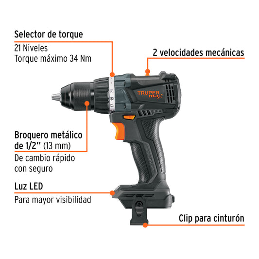 Taladro Inalámbrico 20V Brushless MAX-20TS - Motor Sin Carbones, 2 Velocidades, 21 Niveles Torque - Solución Profesional para Perforación Precisa