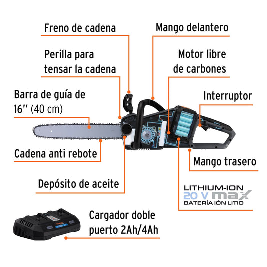 Motosierra Inalámbrica 40V TRUPER MAX-40M Sin Carbones - Corte Profesional Árboles y Ramas Sin Mantenimiento