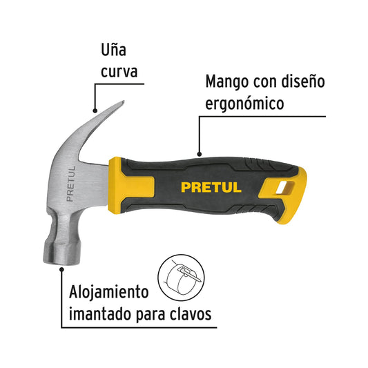 Martillo Pretul 10 oz Comfort Grip MO-10E - Cabeza Imantada Acero Pulido - Herramienta Profesional Carpintería