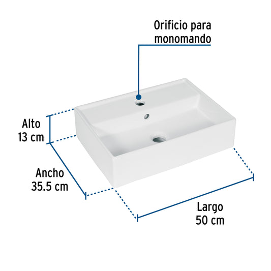 Lavabo Rectangular Sobreponer Porcelana Blanco
