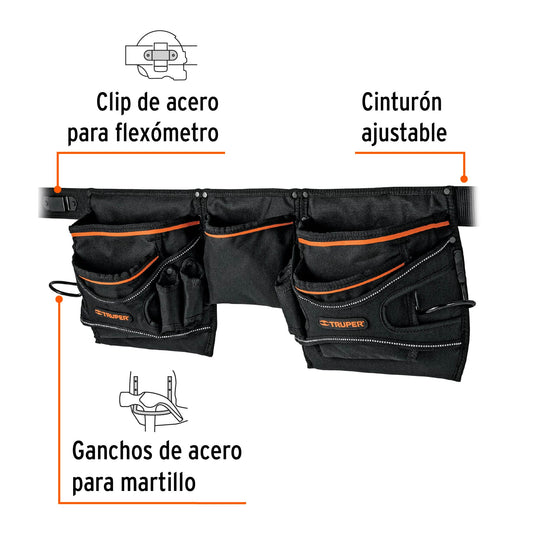 Porta Herramientas Profesional Truper 20 Compartimentos - Poliéster 600D Resistente y Lavable POHE-20N