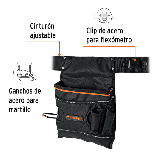 Porta Herramientas Profesional Truper 5 Compartimentos - Poliéster 600D Resistente - Organiza y Protege Tus Herramientas