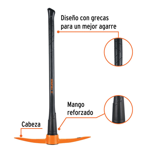 Pico-Pico Truper 5 lb Mango Fibra Vidrio 36" - Herramienta Profesional para Romper Tierra Dura y Desenterrar Raíces