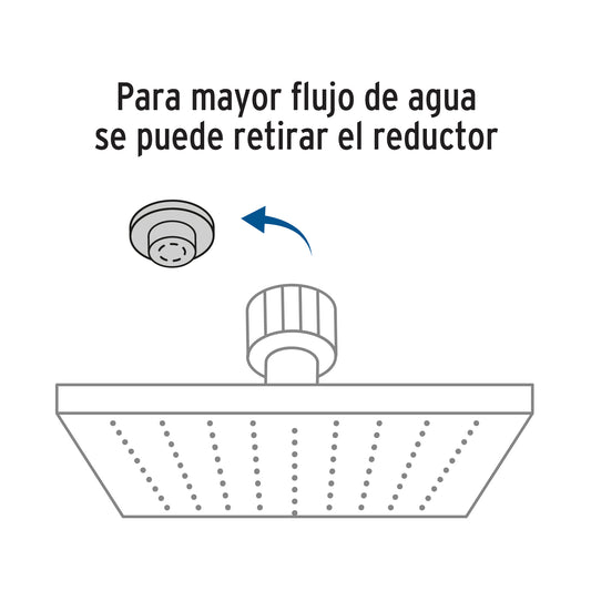 Regadera de Ducha Cuadrada 8 Pulgadas Cromo AQUA FOSET con Brazo y Chapetón ABS