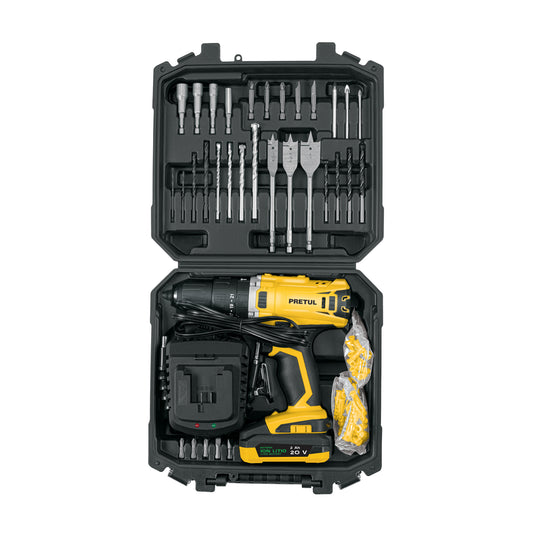 Rotomartillo PRETUL 1/2 Pulgada 20V Ion Litio con 32 Accesorios - Kit Completo Taladro Percutor Inalámbrico