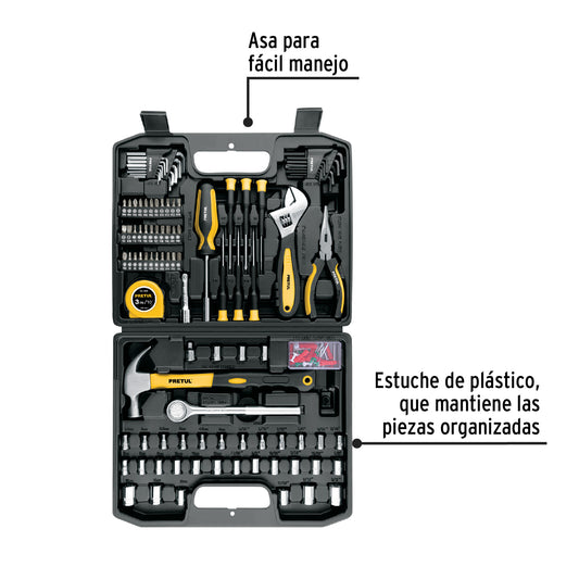 Juego de Herramientas Pretul 104 Piezas SET-104 - Kit Completo Profesional con Estuche Organizador para Reparación y Mantenimiento
