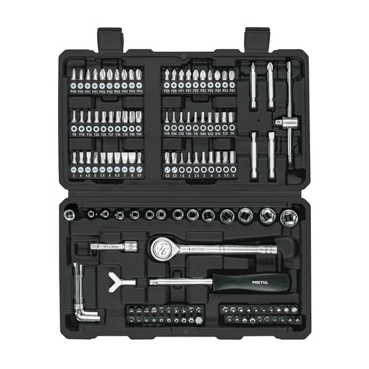 Juego de Herramientas Mecánico 130 Piezas 1/4 Pretul SET-130 - Kit Completo con Estuche Organizador para Reparación Automotriz y Mantenimiento Industrial