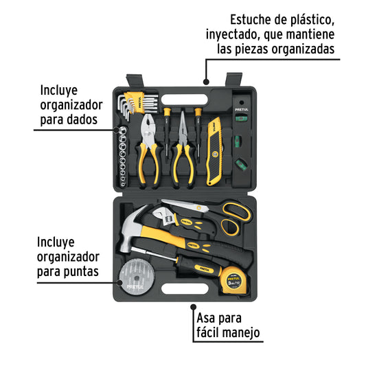 Juego de 42 Herramientas Comfort Grip Pretul SET-42 - Kit Completo Organizado para Reparación y Mantenimiento Profesional