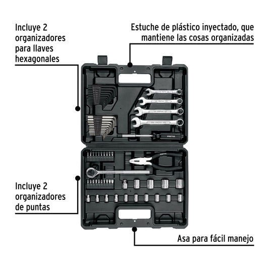 Juego de Herramientas Mecánico Profesional SET-70 PRETUL - 66 Piezas 1/4" y 3/8" con Estuche Organizador - Solución Completa para Reparación Automotriz