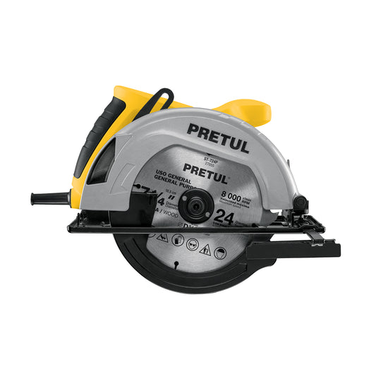 Sierra Circular PRETUL 7-1/4" 1200W Profesional - Cortes Precisos en Madera con Ajuste Bisel 45° y Sistema Cambio Rápido - SICI-7-1/4P