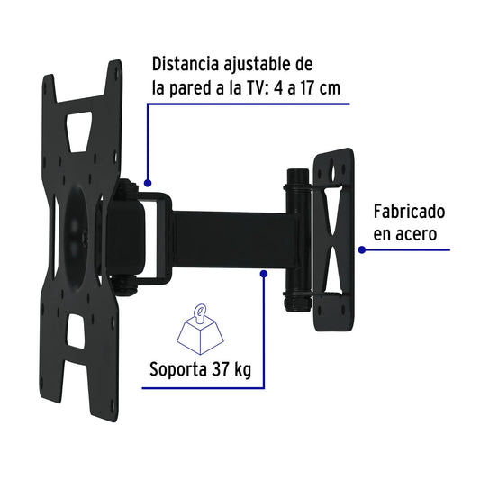 Soporte de Pared para TV 23-37 Pulgadas Triple Articulado Angular - Compatible VESA 75/100/200 - Acero Profesional