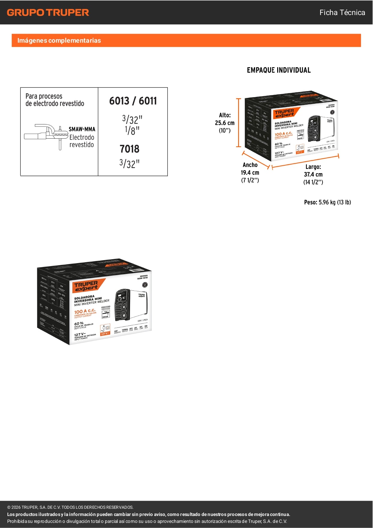 Mini soldadora inversora 100A, 127V, TRUPER EXPERT