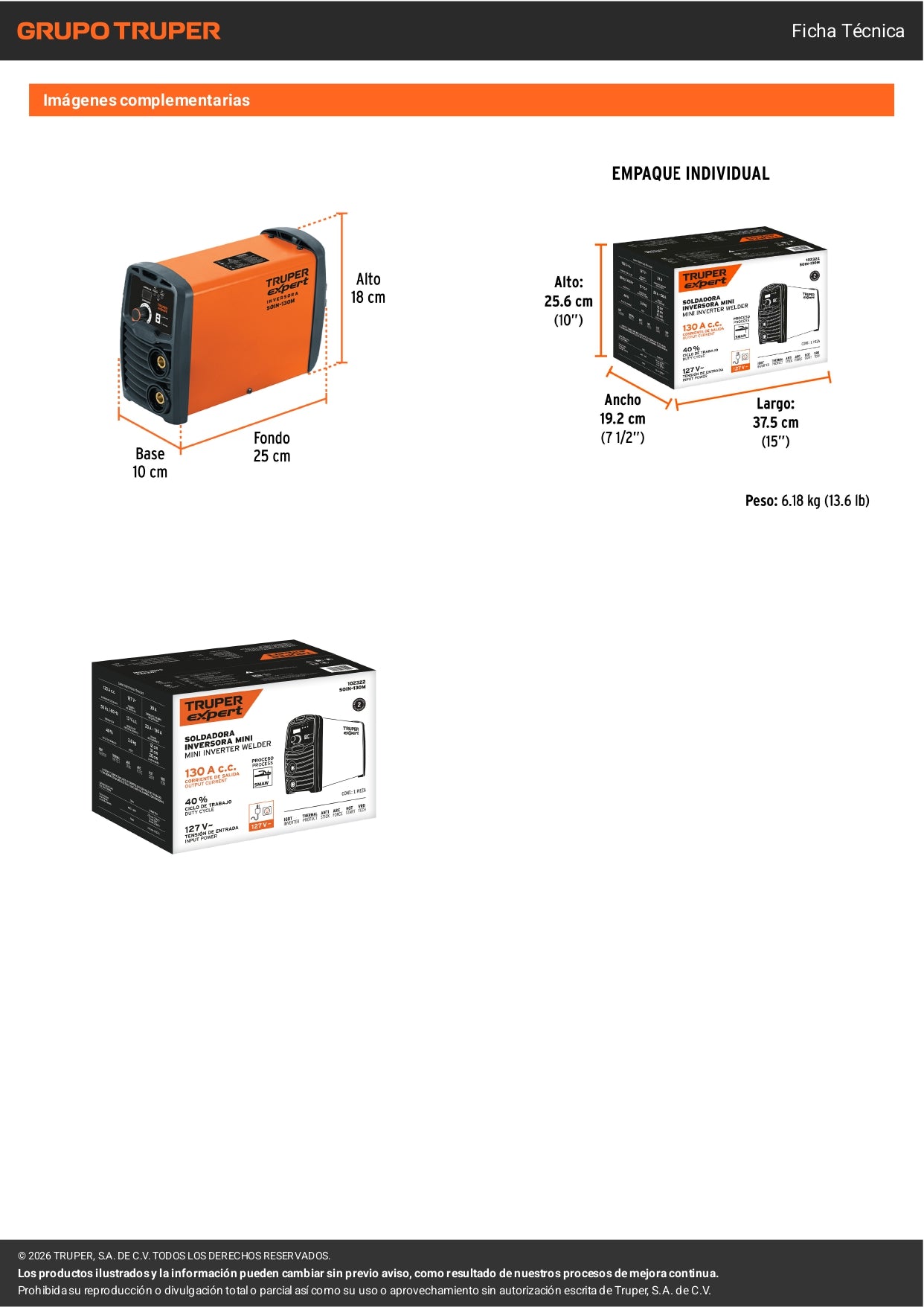 Mini soldadora inversora 130A, 127V, TRUPER EXPERT