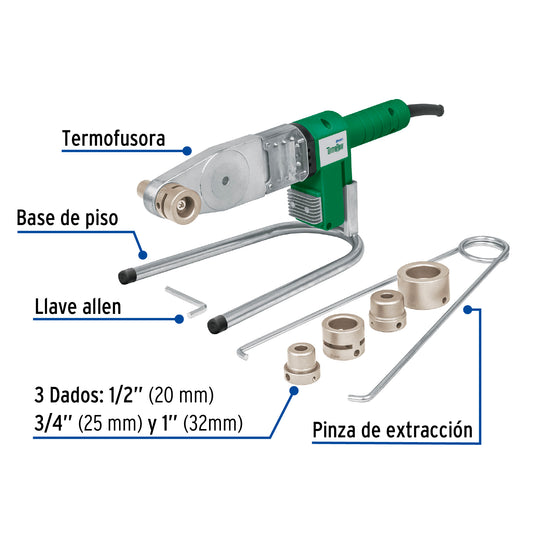 Termofusora FOSET 600W PPR Profesional - Kit Completo Dados 1/2 3/4 1 Pulgada - Soldadora Tubos Plástico Plomería Instalaciones